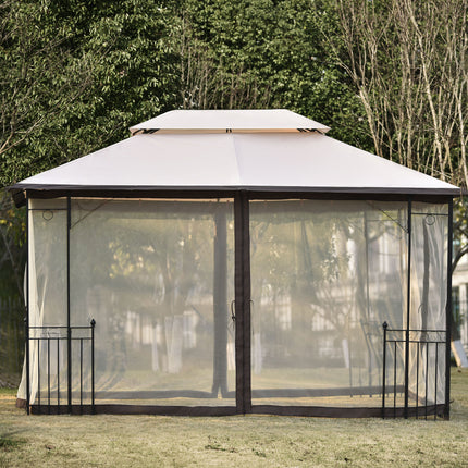 AG1- 13 Ft. W x 9.7 Ft. D Iron Patio Outdoor Gazebo;  Double Roof Soft Canopy Garden Backyard Gazebo with Mosquito Netting Suitable for Lawn;  Garden;  Backyard and Deck - Likeshoppe 