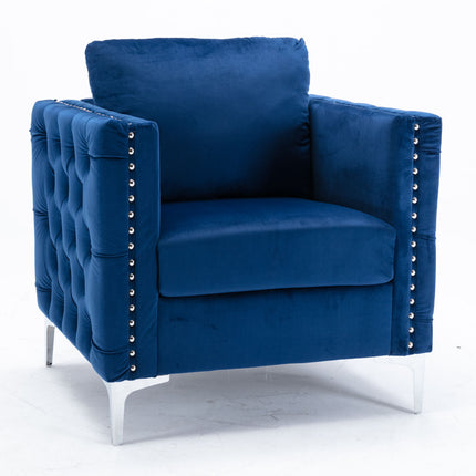 AC3- Modern Velvet Armchair Tufted Button Accent Chair Club Chair with Steel Legs for Living Room Bedroom - Likeshoppe 