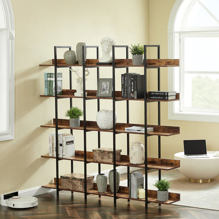 BC1- 5 Tier Bookcase Home Office Open Bookshelf, Vintage Industrial Style Shelf with Metal Frame, MDF Board - Likeshoppe 