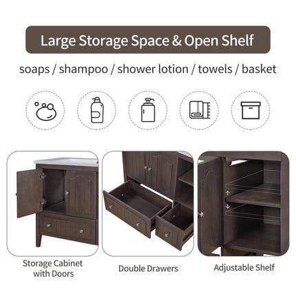 PT1- 36\\" Bathroom Vanity with Ceramic Basin;  Bathroom Storage Cabinet with Two Doors and Drawers;  Solid Frame;  Metal Handles - Likeshoppe 