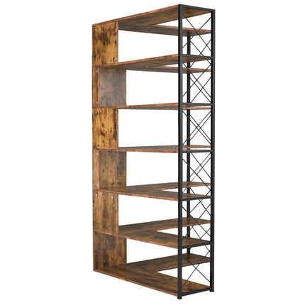 BC2- 7-Tier Bookcase Home Office Bookshelf, L-Shaped Corner Bookcase with Metal Frame, Industrial Style Shelf with Open Storage, MDF Board - Likeshoppe 