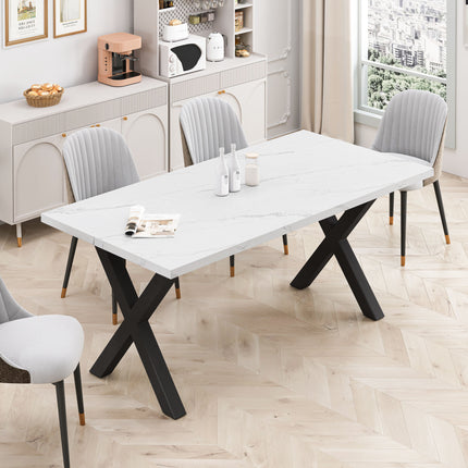 DT2- (TABLE ONLY) 70.87\"Modern Square Dining Table with Printed  Marble Table Top+ X-Shape Table Leg - Likeshoppe 