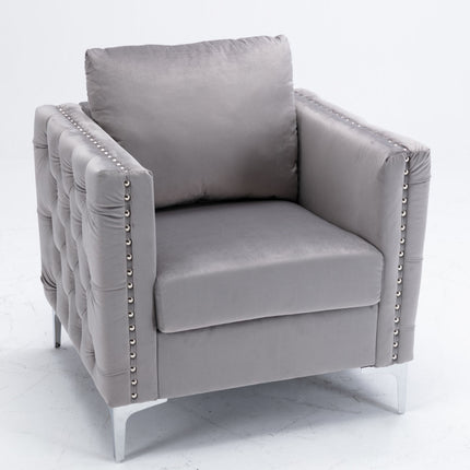 AC3- Modern Velvet Armchair Tufted Button Accent Chair Club Chair with Steel Legs for Living Room Bedroom - Likeshoppe 