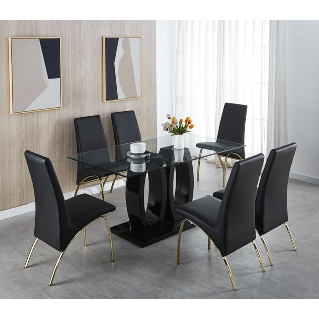 DT4- (TABLE ONLY) Contemporary Tempered Glass Top Double Pedestal Dining Table;  size 63" x 35.4" x 29.5" (Black or White) - Likeshoppe 