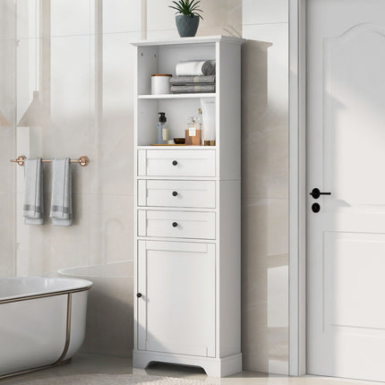 PU14- Tall Storage Cabinet with 3 Drawers and Adjustable Shelves for Bathroom;  Kitchen and Living Room;  MDF Board with Painted Finish - Likeshoppe 