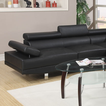 S1- Black Color Sectional Living Room Furniture Faux Leather Adjustable Headrest Right Facing Chaise & Left Facing Sofa - Likeshoppe 