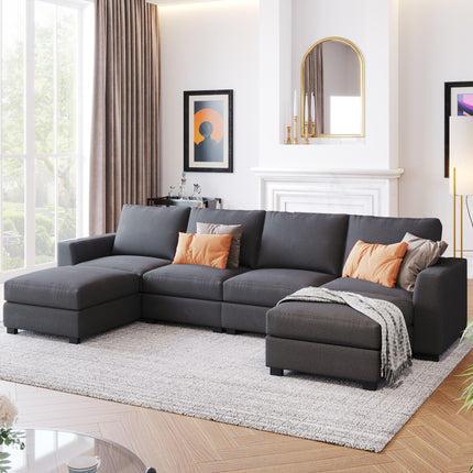 U1- 3 Pieces U shaped Sofa with Removable Ottomans - Likeshoppe 