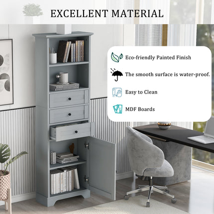 PU14- Tall Storage Cabinet with 3 Drawers and Adjustable Shelves for Bathroom;  Kitchen and Living Room;  MDF Board with Painted Finish - Likeshoppe 