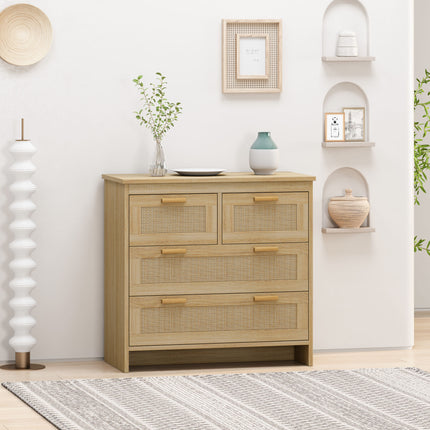 CB8-4 Drawers Rattan Cabinet,for Bedroom,Living Room,Dining Room,Hallways,Easy Assembly - Likeshoppe 