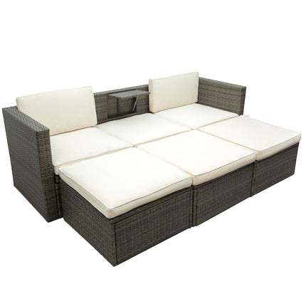 PX9- Patio Furniture Sets;  5-Piece Patio Wicker Sofa with Adustable Backrest;  Cushions;  Ottomans and Lift Top Coffee Table - Likeshoppe 