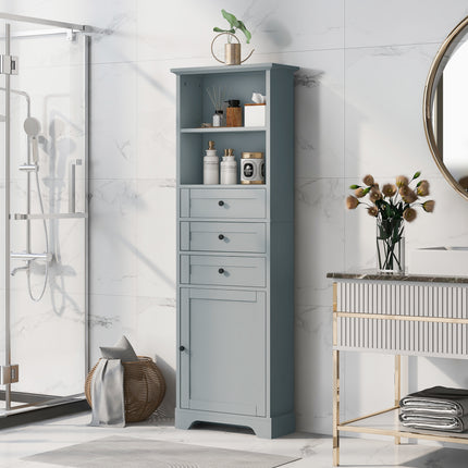 PU14- Tall Storage Cabinet with 3 Drawers and Adjustable Shelves for Bathroom;  Kitchen and Living Room;  MDF Board with Painted Finish - Likeshoppe 