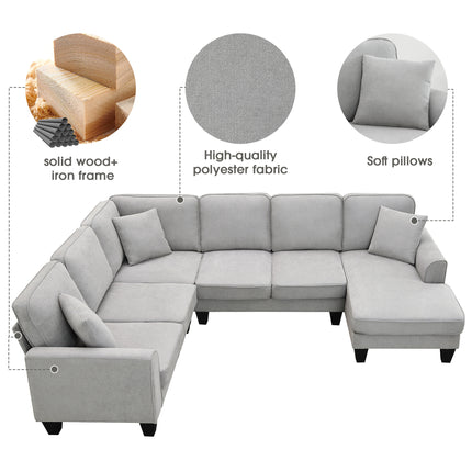 S4- 108*85.5" Modern U Shape Sectional Sofa, 7 Seat Fabric Sectional Sofa Set with 3 Pillows Included for Living Room, Apartment, Office,3 Colors - Likeshoppe 
