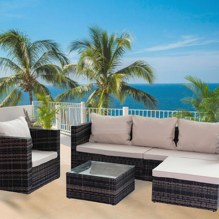 PX12- Rattan Patio Furniture Set Wicker Sofa Cushioned Sectional Furniture Set Garden Patio Sofa Set (4 Pieces, Brown) - Likeshoppe 