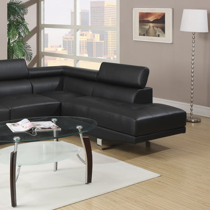 S1- Black Color Sectional Living Room Furniture Faux Leather Adjustable Headrest Right Facing Chaise & Left Facing Sofa - Likeshoppe 
