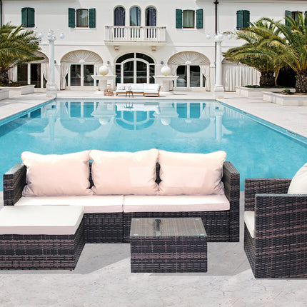 PX12- Rattan Patio Furniture Set Wicker Sofa Cushioned Sectional Furniture Set Garden Patio Sofa Set (4 Pieces, Brown) - Likeshoppe 