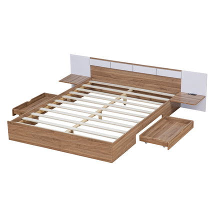 PF5- Queen Size Platform Bed with Headboard, Drawers, Shelves, USB Ports and Sockets - Likeshoppe 