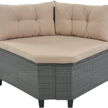PX14- 6-Piece Outdoor Wicker Sofa Set, Patio Rattan Dinning Set, Sectional Sofa with Thick Cushions and Pillows, Plywood Table Top, For Garden, Yard, Deck - Likeshoppe 