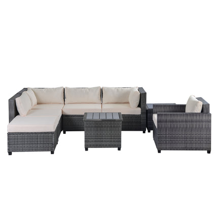 PX10- 8 Piece Rattan Sectional Seating Group with Cushions;  Patio Furniture Sets;  Outdoor Wicker Sectional - Likeshoppe 