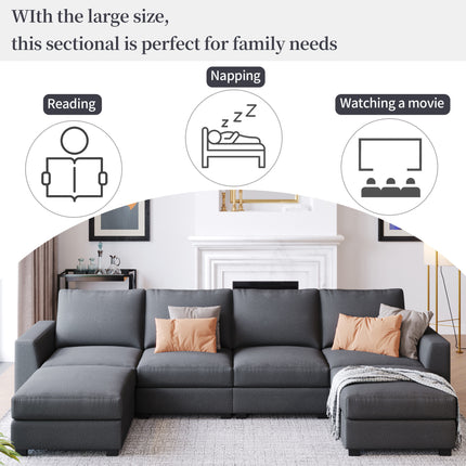 U1- 3 Pieces U shaped Sofa with Removable Ottomans - Likeshoppe 