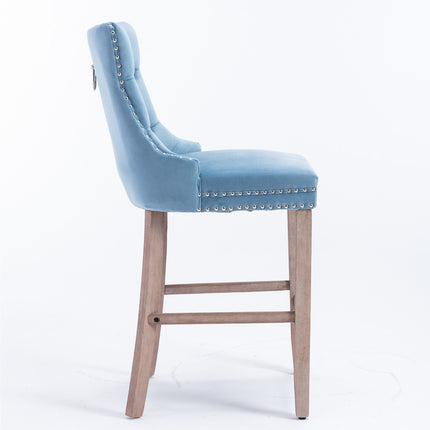 BS1- (Set of 2) Contemporary Velvet Upholstered Barstools with Button Tufted Decoration and Wooden Legs;  and Chrome Nailhead Trim;  Leisure Style Bar Chairs; Bar stools;  Set of 2 - Likeshoppe 