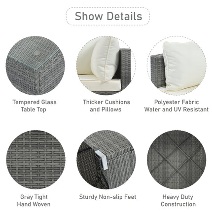 PX7- 8-Pieces Outdoor Patio Furniture Sets;  Garden Conversation Wicker Sofa Set;  Single Sofa Combinable - Likeshoppe 