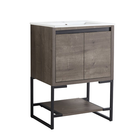PT6- 24 inches Wood Freestanding Bathroom Vanity Combo with Integrated Ceramic Sink and 2 Soft Close Doors - Likeshoppe 