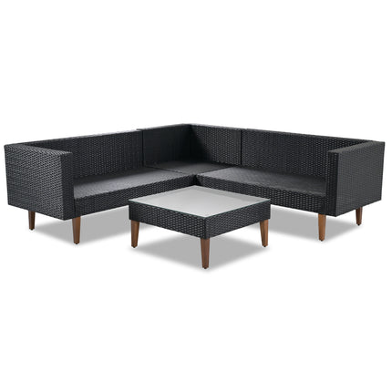 PX6- 4-pieces Outdoor Wicker Sofa Set;  Patio Furniture with Colorful Pillows;  L-shape sofa set;  Gray cushions and Black Rattan - Likeshoppe 
