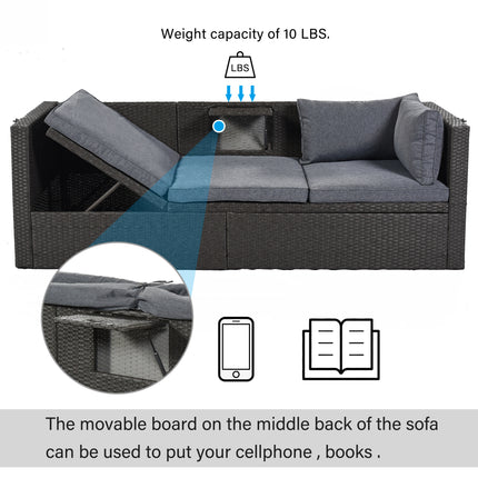 PX2- Outdoor Patio Rectangle Daybed with Retractable Canopy, Wicker Furniture Sectional Seating with Washable Cushions, Backyard, Porch - Likeshoppe 