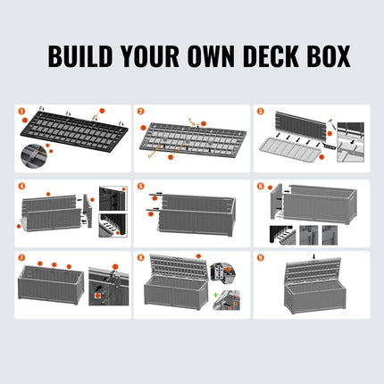 AL1- Deck Box, 120 Gallon, 56.3" x 26.6" x 23.8" Outdoor Storage Box, Waterproof PP Deckbox with Aluminum Alloy Padlock, for Patio Furniture, Garden Tools, Pool Toys, Outdoor Cushions, Gray - Likeshoppe 