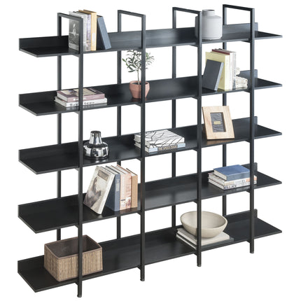 BC1- 5 Tier Bookcase Home Office Open Bookshelf, Vintage Industrial Style Shelf with Metal Frame, MDF Board - Likeshoppe 