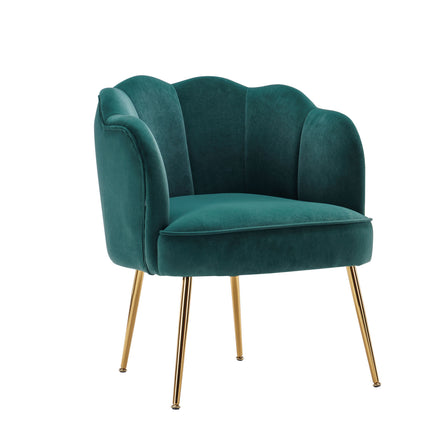 AC1- Shell Shape Velvet Fabric Armchair Accent Chair With Gold Legs For Living Room Bedroom - Likeshoppe 