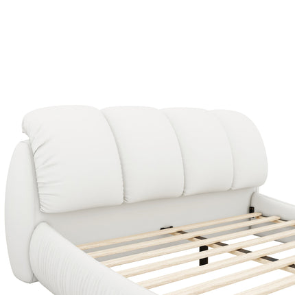 BR4- King Size Luxury Upholstered Bed With Thick Headboard, Leather King Bed with Oversized Padded Backrest, White(Expect Arrive date 2024/2/15) - Likeshoppe 