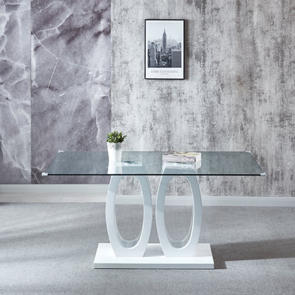 DT4- (TABLE ONLY) Contemporary Tempered Glass Top Double Pedestal Dining Table;  size 63" x 35.4" x 29.5" (Black or White) - Likeshoppe 