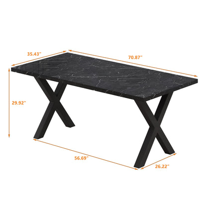 DT2- (TABLE ONLY) 70.87\"Modern Square Dining Table with Printed  Marble Table Top+ X-Shape Table Leg - Likeshoppe 