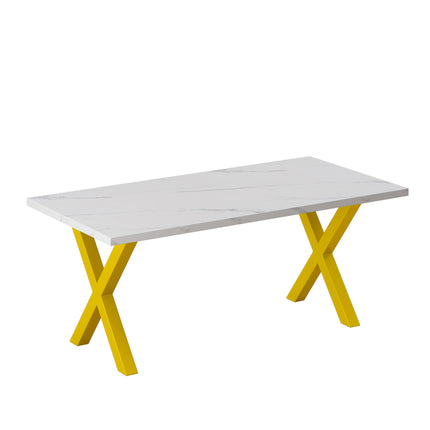 DT2- (TABLE ONLY) 70.87\"Modern Square Dining Table with Printed  Marble Table Top+ X-Shape Table Leg - Likeshoppe 