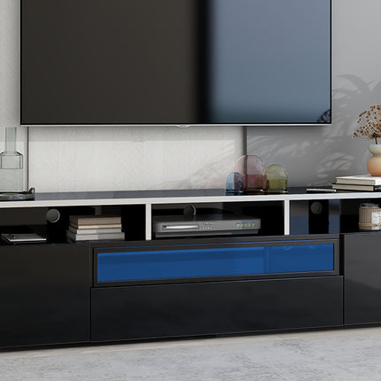 TV14-TREND Modern TV Stand with Push to Open Doors, UV High-Gloss Entertainment Center with Acrylic Board for TVs Up to 80", Stylish TV Cabinet with LED Color Changing Lights for Living Room, Black - Likeshoppe 