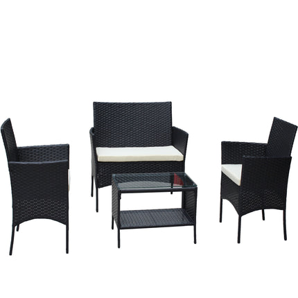 PX5- 4 PC Rattan Patio Furniture Set Outdoor Patio Cushioned Seat Wicker Sofa - Likeshoppe 