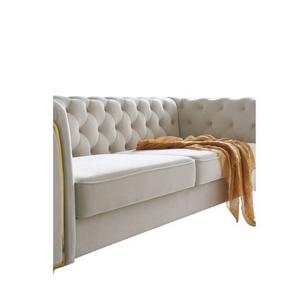 F3- Modern Tufted Velvet Sofa 87.4 inch for Living Room Beige Color - Likeshoppe 