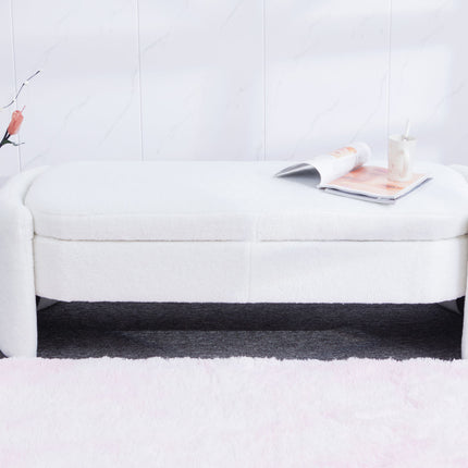 PK7- Footstool with storage function beige teddy fabric suitable for hallway bedroom living room - Likeshoppe 