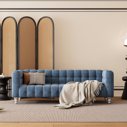 F8- 89" Modern Sofa Dutch Fluff Upholstered sofa with solid wood legs, buttoned tufted backrest,blue - Likeshoppe 