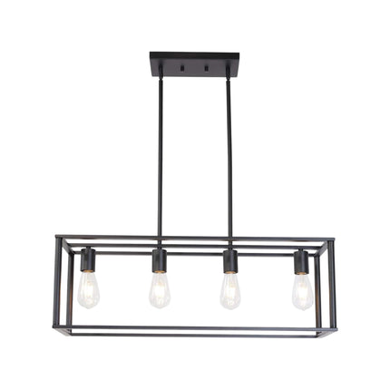 VF2- Pendant Lighting 4 Light Industrial Vintage Open Frame Rectangle Chandeliers Modern Black Linear Cage Ceiling Light Fixture - Likeshoppe 