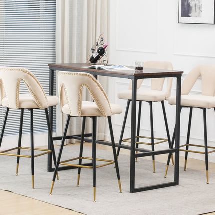 BS6- Collection Modern | Contemporary Velvet Upholstered  28\\" Bar Stool & Counter Stools with Nailheads and Gold Tipped Black Metal Legs,Set of 2 - Likeshoppe 