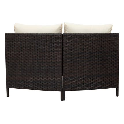 PX16- 5 Pieces All-Weather Brown PE Rattan Wicker Sofa Set Outdoor Patio Sectional Furniture Set Half-Moon Sofa Set with Tempered Glass Table - Likeshoppe 
