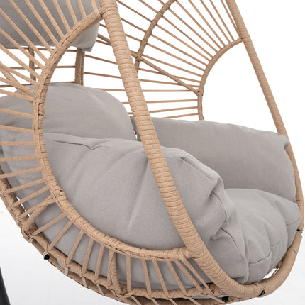 PY4- Outdoor Indoor Swing Egg Chair Natural color wicker with beige cushion - Likeshoppe 