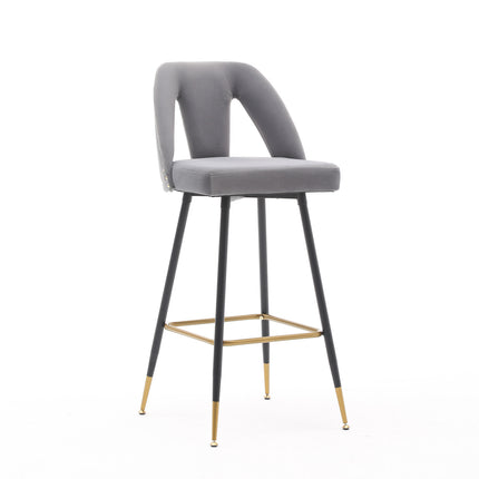 BS6- Collection Modern | Contemporary Velvet Upholstered  28\\" Bar Stool & Counter Stools with Nailheads and Gold Tipped Black Metal Legs,Set of 2 - Likeshoppe 