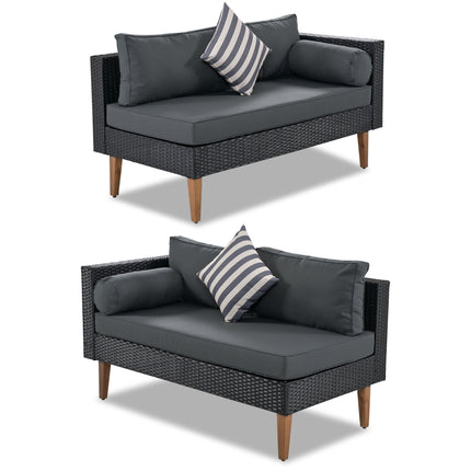 PX6- 4-pieces Outdoor Wicker Sofa Set;  Patio Furniture with Colorful Pillows;  L-shape sofa set;  Gray cushions and Black Rattan - Likeshoppe 
