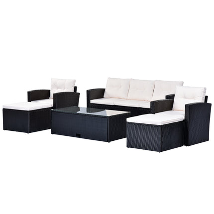 PX19- (6-piece All-Weather Wicker) PE rattan Patio Outdoor Dining Conversation Sectional Set with coffee table, wicker sofas, ottomans, removable cushions - Likeshoppe 
