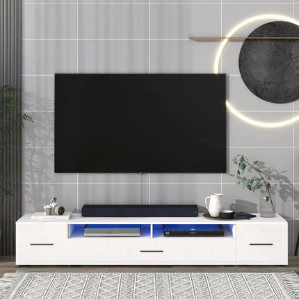 TV13- ON-TREND Extended, Minimalist Design TV stand with Color Changing LED Lights, Modern Universal Entertainment Center, High Gloss TV Cabinet for 90+ inch TV, White - Likeshoppe 