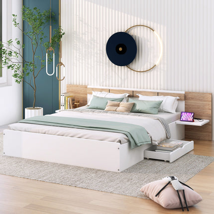PF5- Queen Size Platform Bed with Headboard, Drawers, Shelves, USB Ports and Sockets - Likeshoppe 