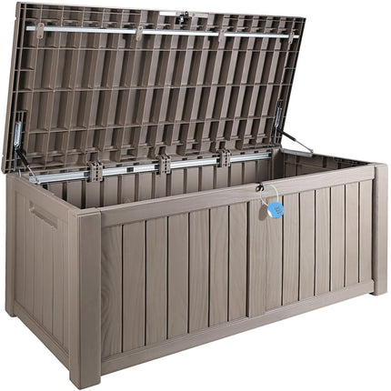 AL1- Deck Box, 120 Gallon, 56.3" x 26.6" x 23.8" Outdoor Storage Box, Waterproof PP Deckbox with Aluminum Alloy Padlock, for Patio Furniture, Garden Tools, Pool Toys, Outdoor Cushions, Gray - Likeshoppe 
